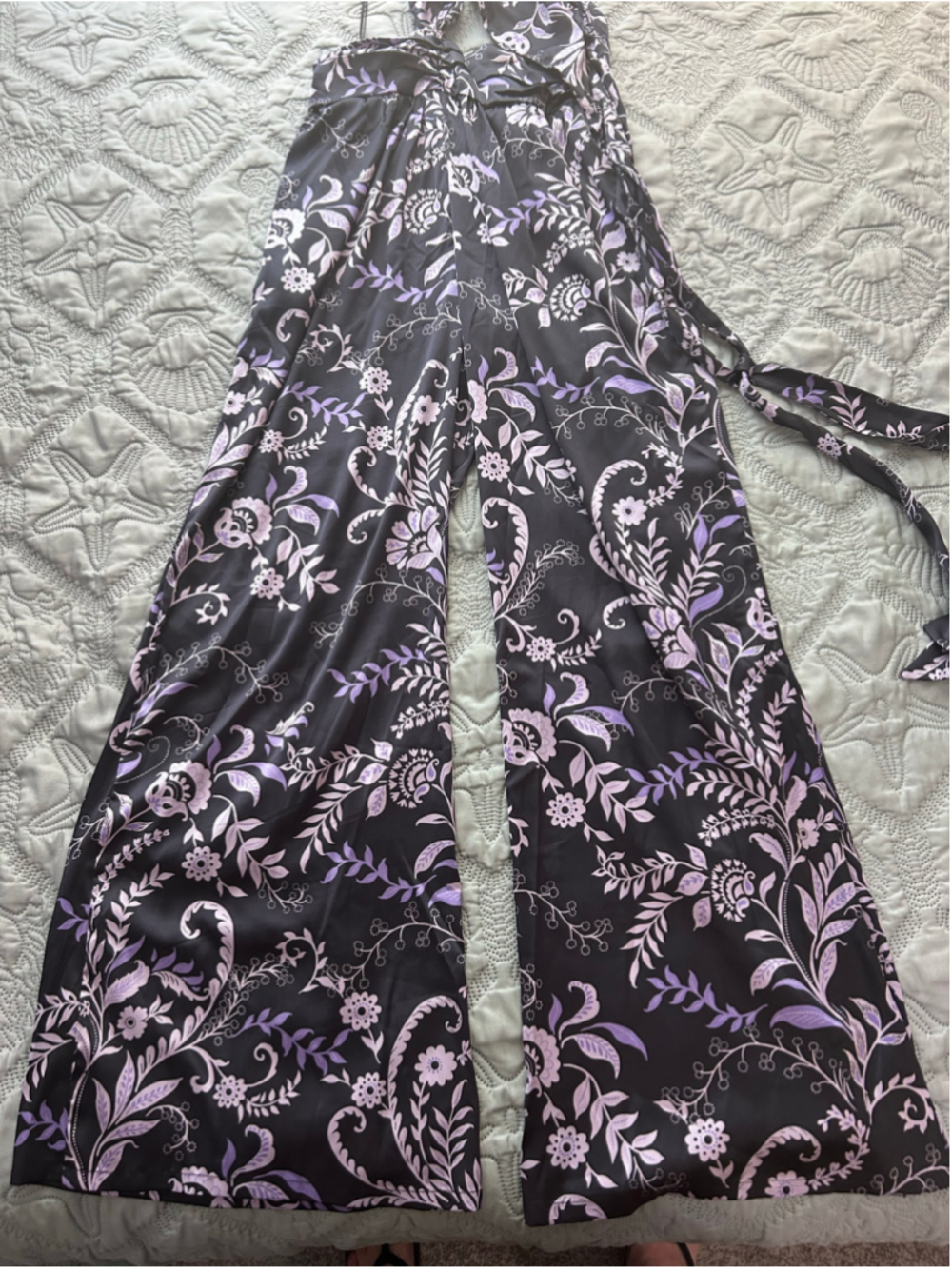 MISA Los Angeles Layla Indigo Vines Floral Halter Wide Leg Jumpsuit S - Picture 6 of 12